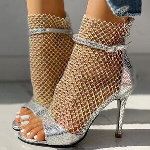 Mesh Silver Women's Open Toe Shoe